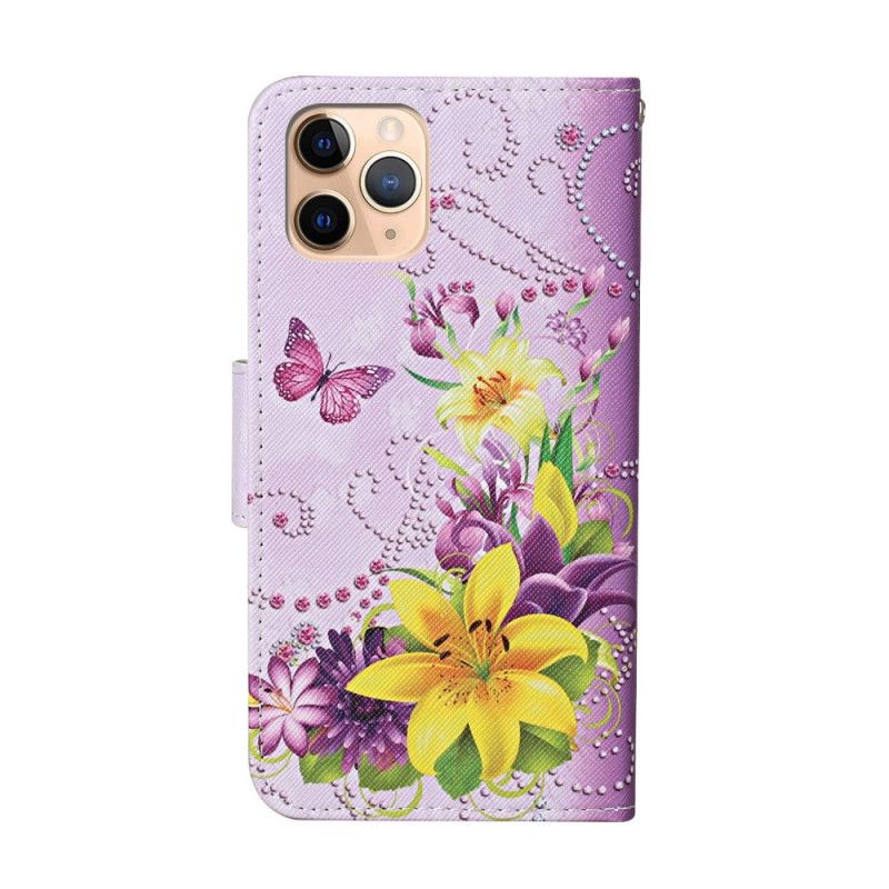 Lederhüllen iPhone 12 Pro Max Magenta Meisterhafte Blumen Mit Tanga