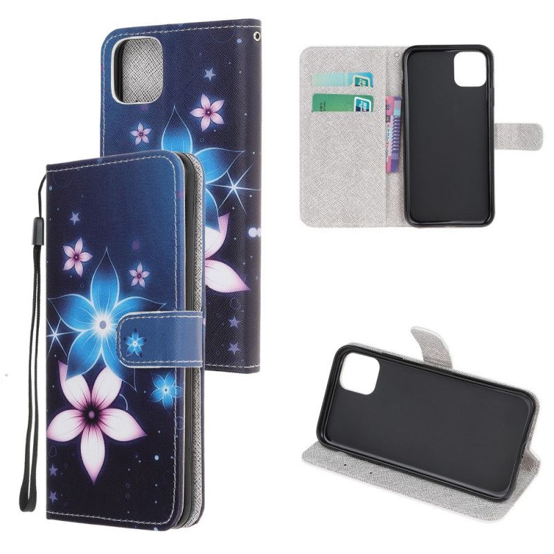 Lederhüllen iPhone 12 Pro Max Mondblumen Mit Tanga