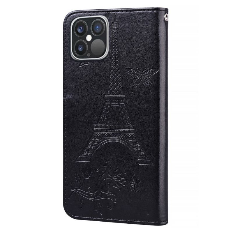 Lederhüllen iPhone 12 Pro Max Schwarz Eiffelturm Lederstil