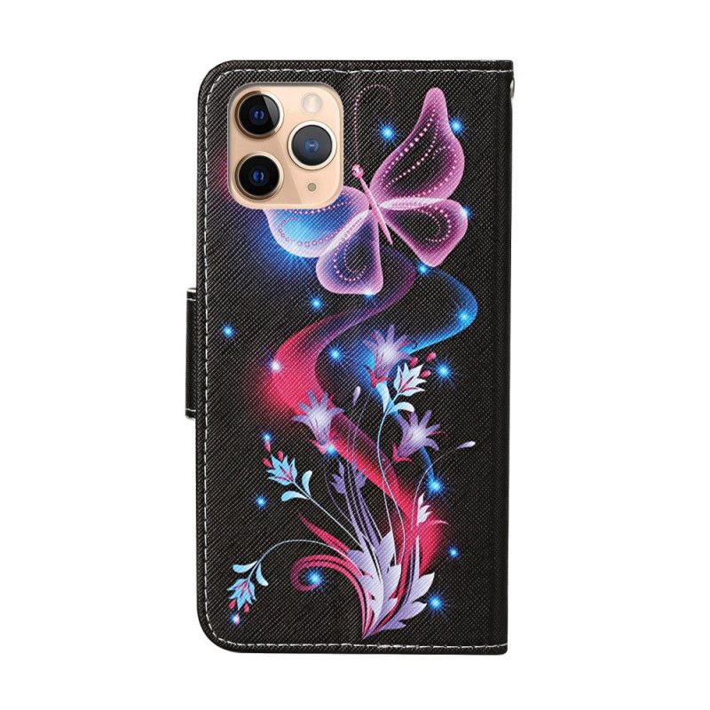 Lederhüllen iPhone 12 Pro Max Schwarz Schmetterlinge Und Tanga