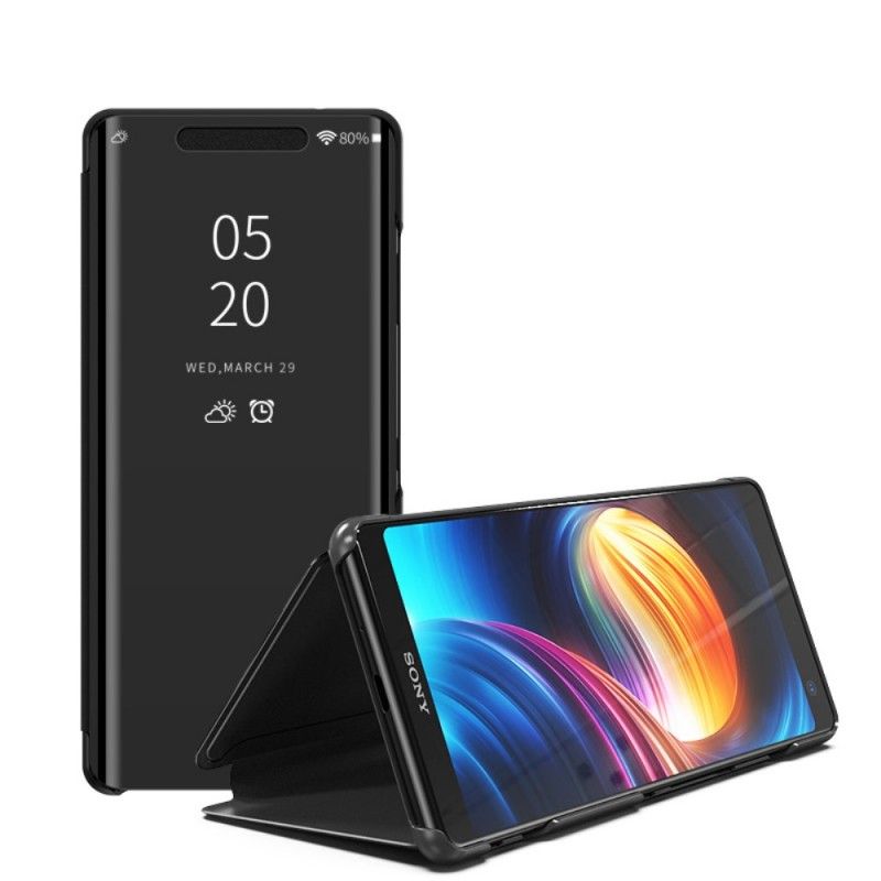 Ansichtsabdeckung Sony Xperia XZ3 Schwarz Spiegel Und Kunstleder