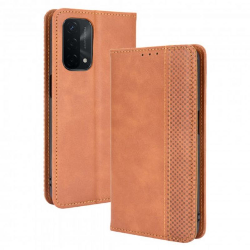 Flip Case Für Oppo A54 5g / A74 5g Stilisierter Vintage-ledereffekt