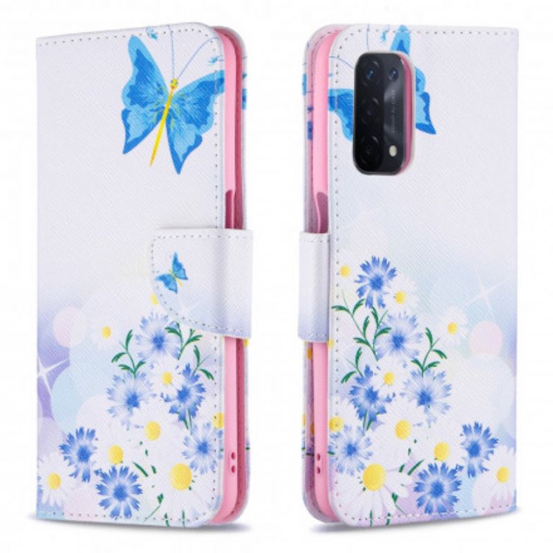 Lederhüllen Oppo A54 5g / A74 5g Handyhülle Gemalte Schmetterlinge Und Blumen