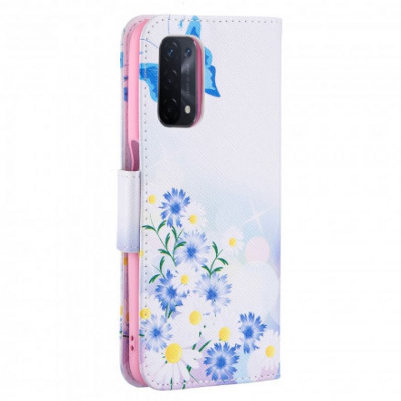 Lederhüllen Oppo A54 5g / A74 5g Handyhülle Gemalte Schmetterlinge Und Blumen