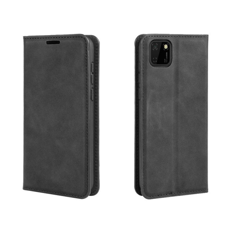 Flip Case Huawei Y5p Schwarz Weicher Ledereffekt