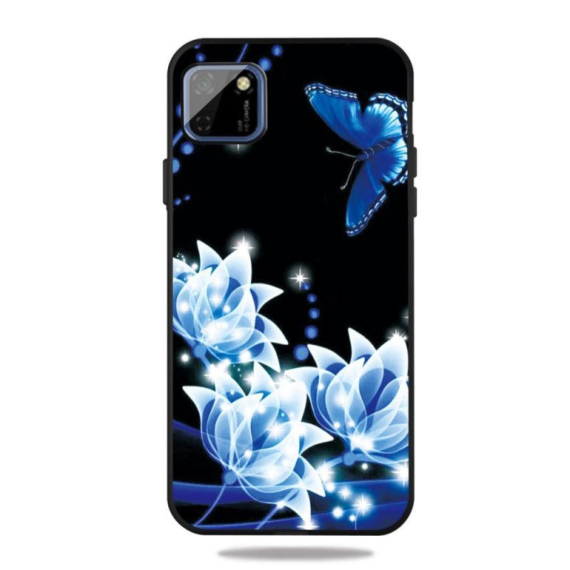 Hülle Für Huawei Y5p Schmetterling Und Blaue Blüten