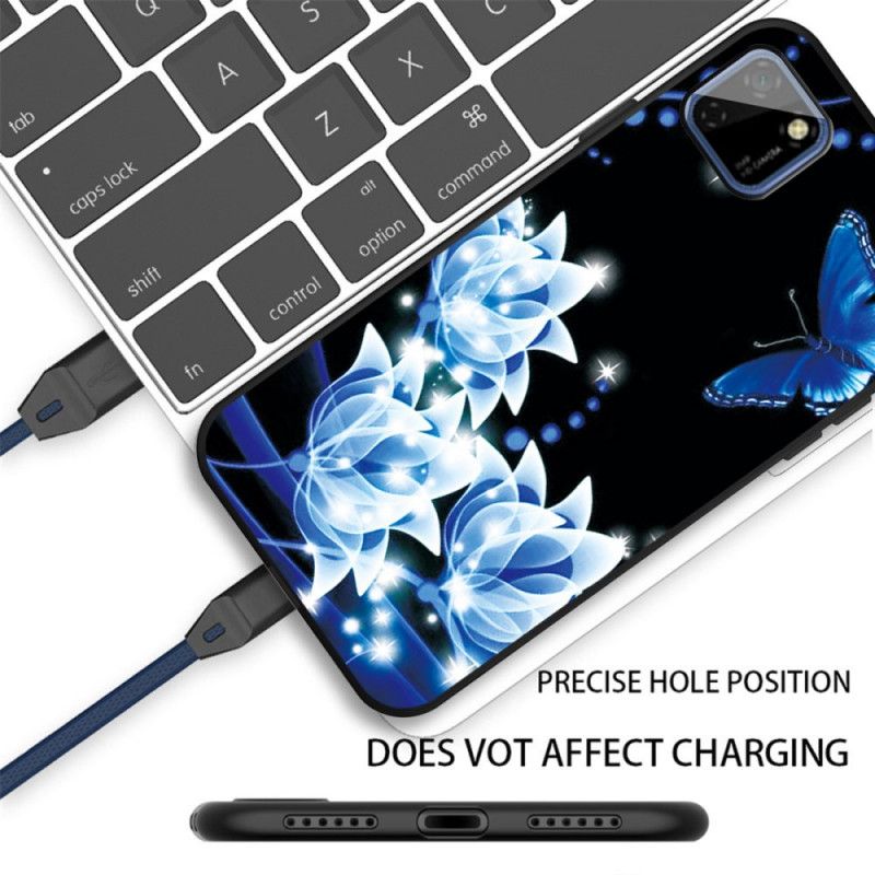 Hülle Für Huawei Y5p Schmetterling Und Blaue Blüten