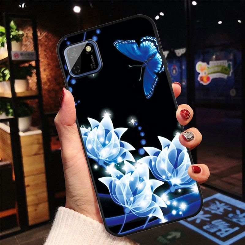 Hülle Für Huawei Y5p Schmetterling Und Blaue Blüten
