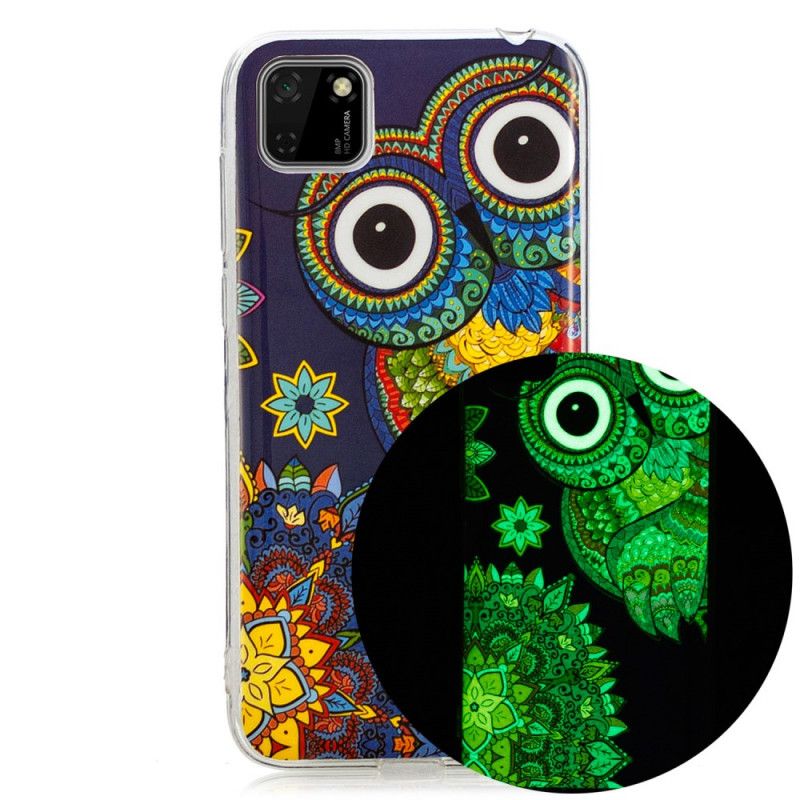 Hülle Huawei Y5p Handyhülle Fluoreszierende Mandala-Eule