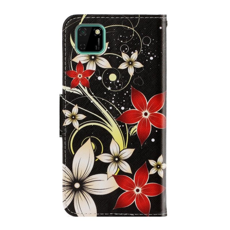 Lederhüllen Huawei Y5p Bunte Blumen Mit Tanga