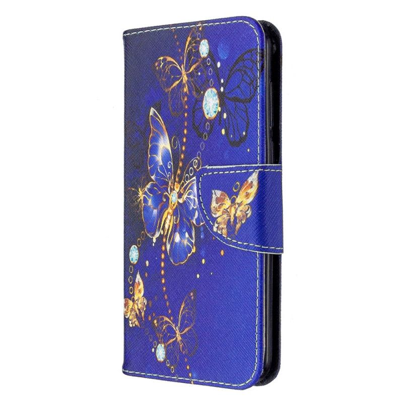 Lederhüllen Huawei Y5p Hellblau Schmetterlinge In Der Nacht