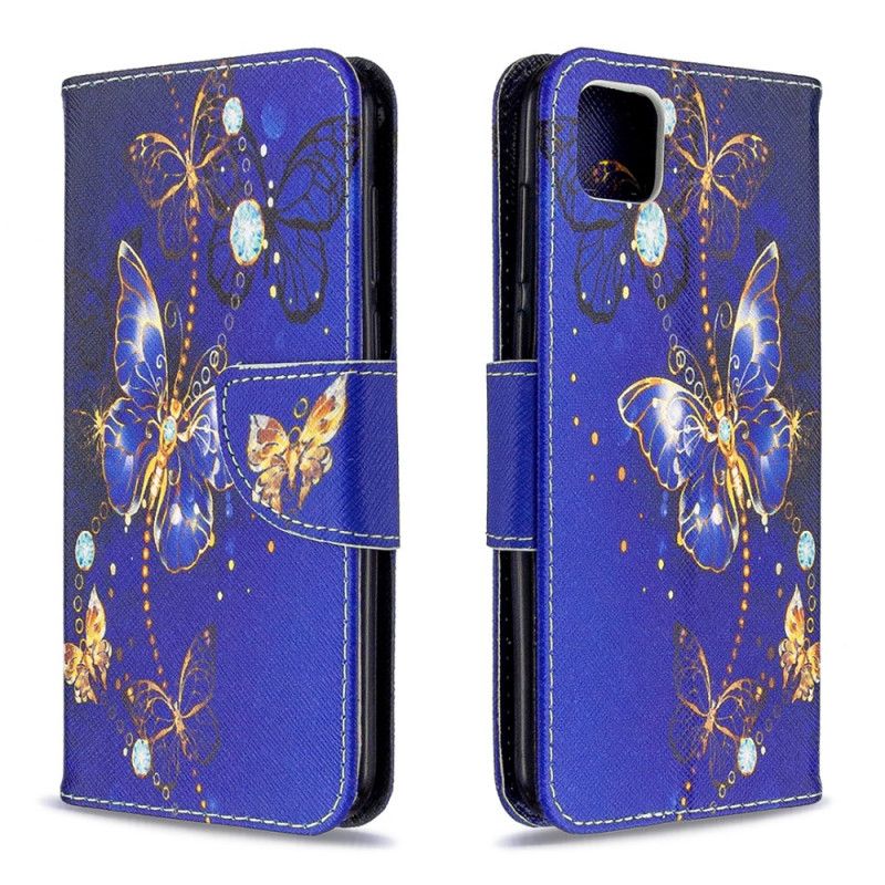 Lederhüllen Huawei Y5p Hellblau Schmetterlinge In Der Nacht