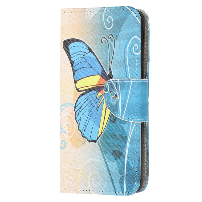 Lederhüllen Huawei Y5p Hellblau Schmetterlinge Und Blumen 2