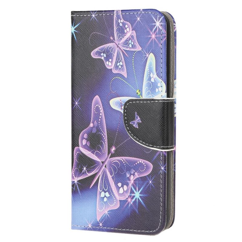 Lederhüllen Huawei Y5p Hellblau Schmetterlinge Und Blumen 2