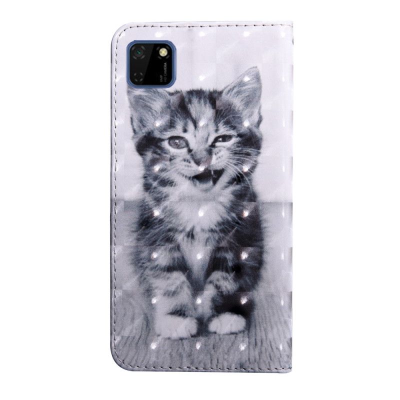 Lederhüllen Huawei Y5p Schwarz-Weiße Katze