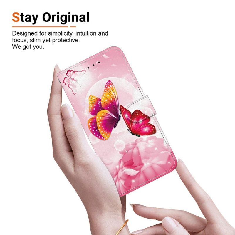 Lederhüllen Für Oneplus Nord 5 Rosa Schmetterlinge