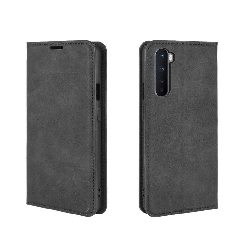 Flip Case Für OnePlus Nord Schwarz Seidenweichledereffekt