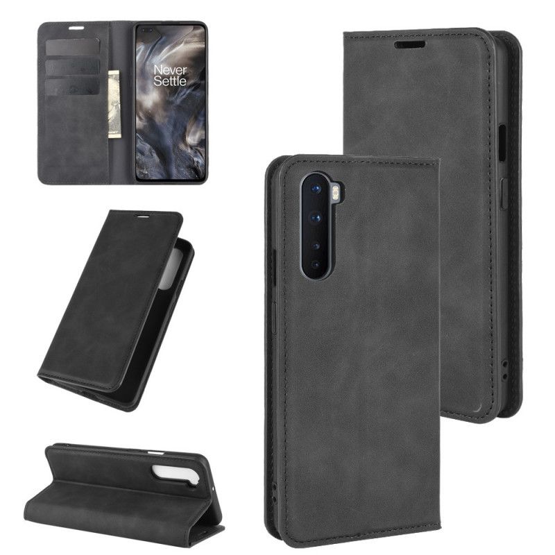 Flip Case Für OnePlus Nord Schwarz Seidenweichledereffekt