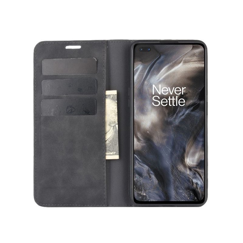 Flip Case Für OnePlus Nord Schwarz Seidenweichledereffekt