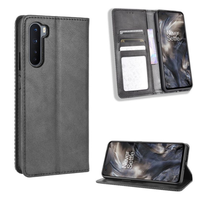 Flip Case Für OnePlus Nord Schwarz Stilisierter Vintage-Ledereffekt