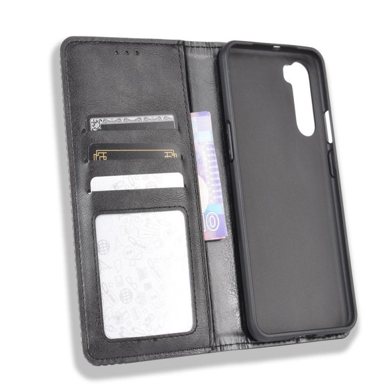 Flip Case Für OnePlus Nord Schwarz Stilisierter Vintage-Ledereffekt