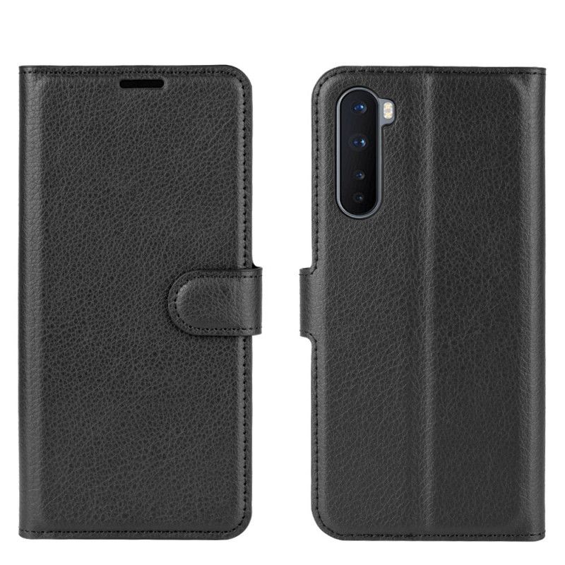 Lederhüllen Für OnePlus Nord Schwarz Klassischer Litschieffekt