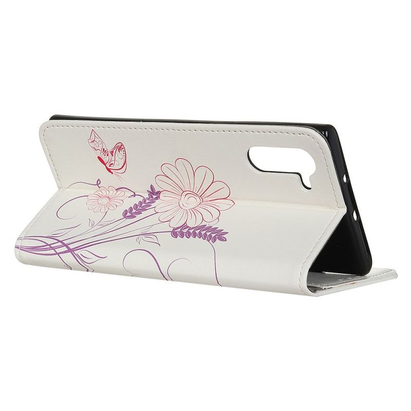 Lederhüllen OnePlus Nord Schmetterlinge Und Blumen Zeichnen