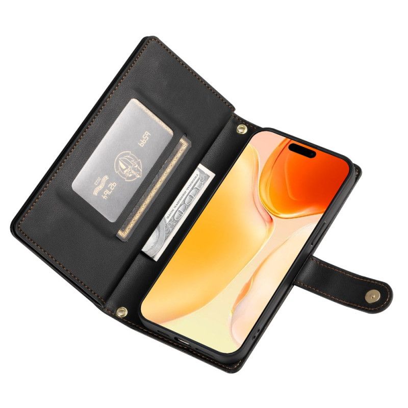 Lederhüllen Für iPhone 17 Geldbörse Mit Reißverschlussfach Und Riemen