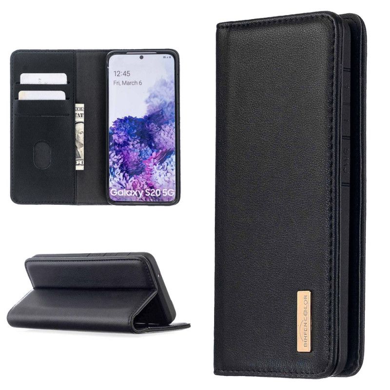 Flip Case Samsung Galaxy S20 Schwarz Abnehmbare Schale Aus Echtem Leder