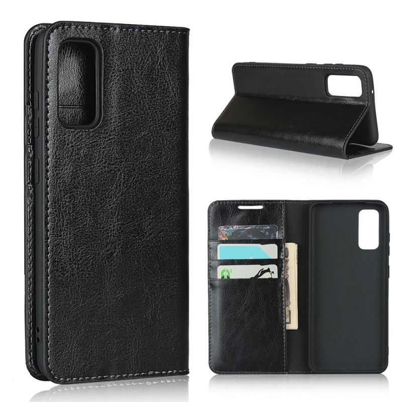 Flip Case Samsung Galaxy S20 Schwarz Echtes Leder