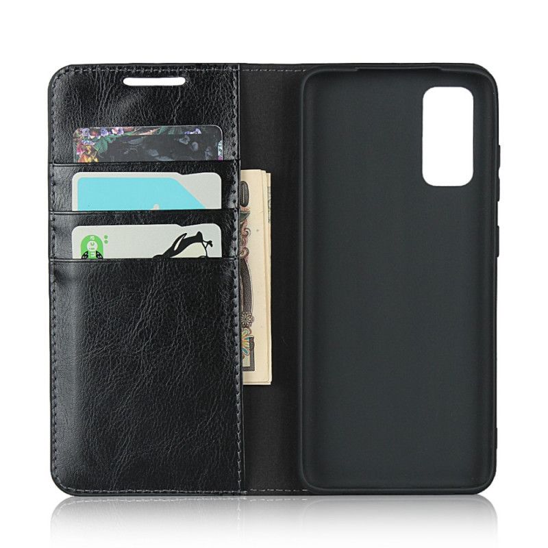 Flip Case Samsung Galaxy S20 Schwarz Echtes Leder