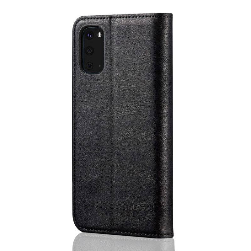 Flip Case Samsung Galaxy S20 Schwarz Handyhülle Genähter Ledereffekt