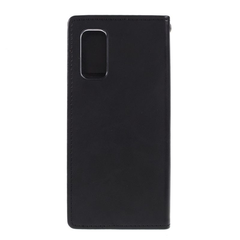 Flip Case Samsung Galaxy S20 Schwarz Quecksilberblauer Mondledereffekt