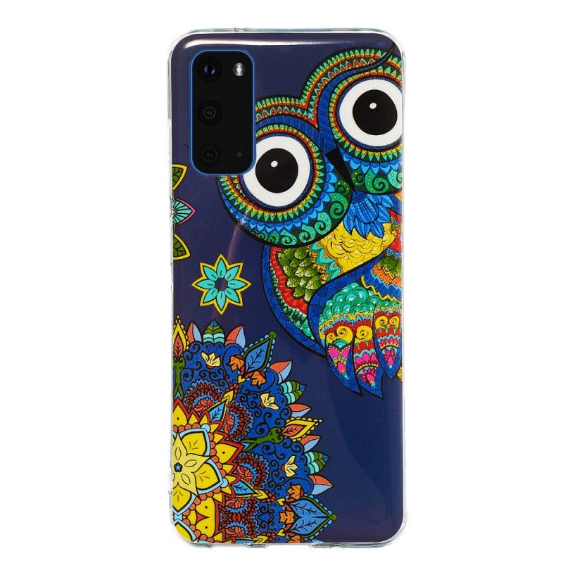 Hülle Samsung Galaxy S20 Fluoreszierende Mandala-Eule