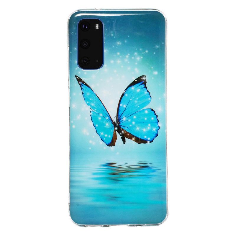 Hülle Samsung Galaxy S20 Fluoreszierender Blauer Schmetterling
