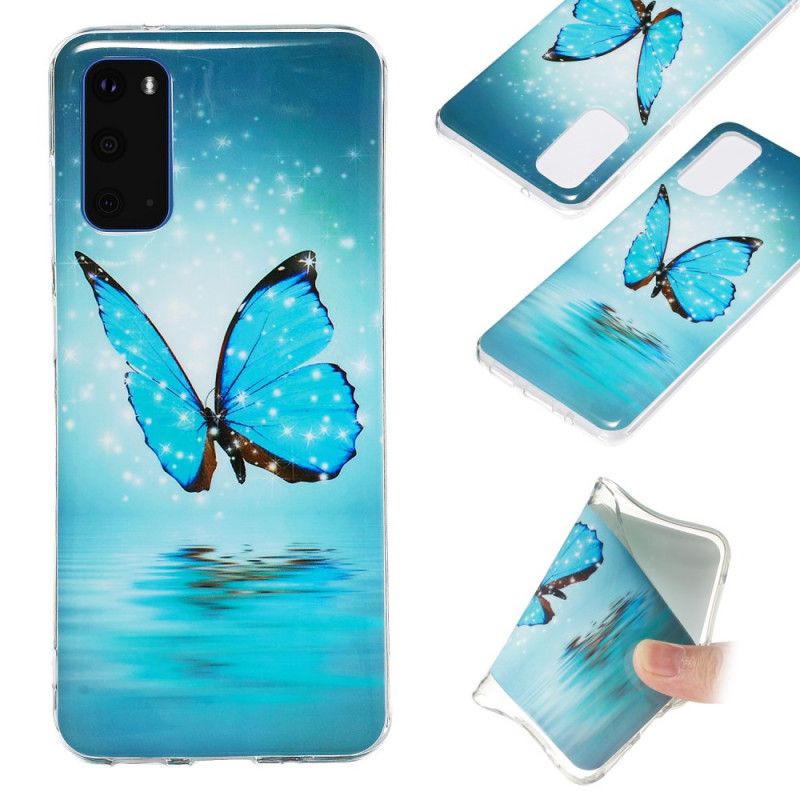 Hülle Samsung Galaxy S20 Fluoreszierender Blauer Schmetterling