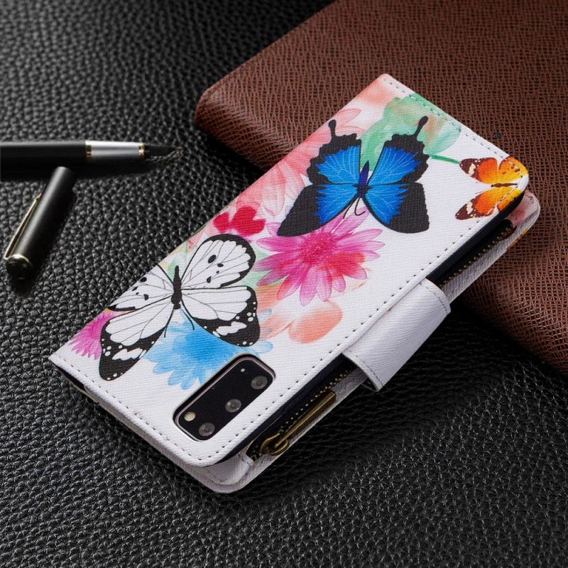 Lederhüllen Für Samsung Galaxy S20 Schwarz Schmetterlingstasche Mit Reißverschluss