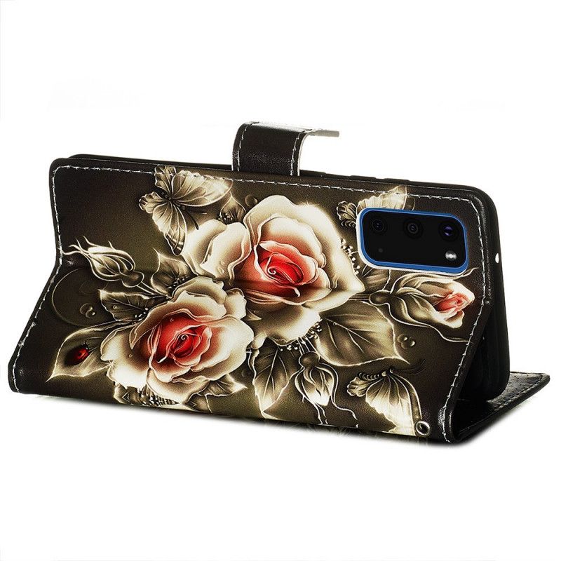 Lederhüllen Samsung Galaxy S20 Goldene Rosen