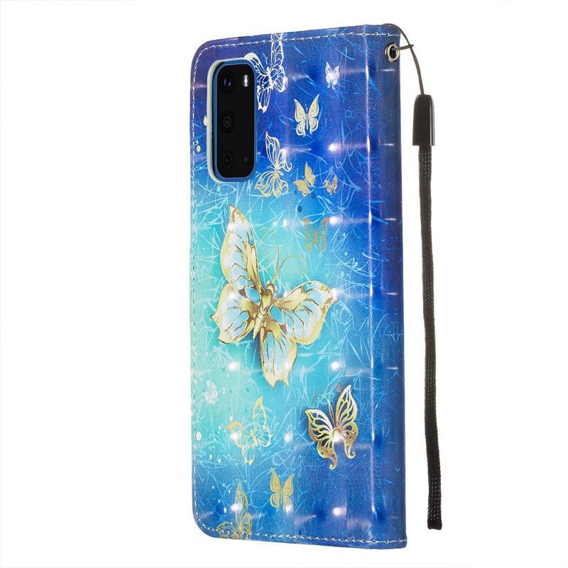 Lederhüllen Samsung Galaxy S20 Goldene Schmetterlinge