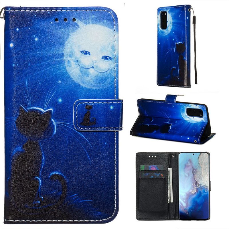 Lederhüllen Samsung Galaxy S20 Handyhülle Katze Im Mondlicht
