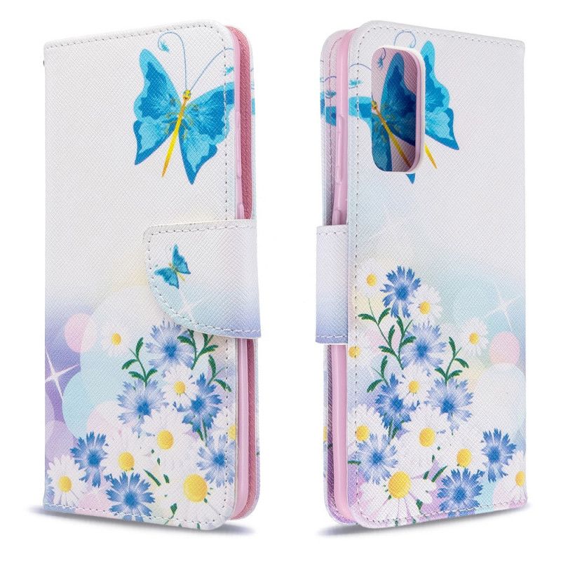 Lederhüllen Samsung Galaxy S20 Magenta Handyhülle Bemalte Schmetterlinge Und Blumen