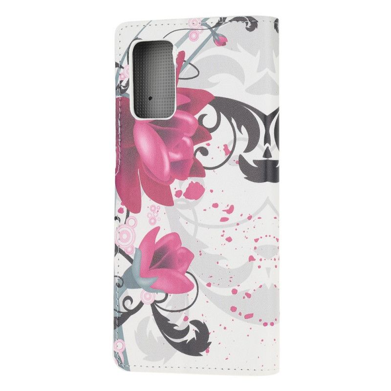 Lederhüllen Samsung Galaxy S20 Magenta Tropische Blumen