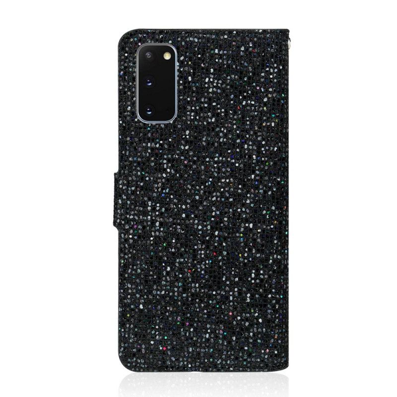 Lederhüllen Samsung Galaxy S20 Schwarz Handyhülle Glitzer-Design