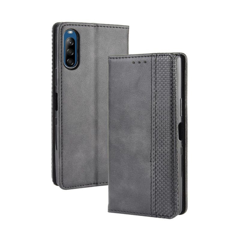 Flip Case Sony Xperia L4 Schwarz Stilisierter Vintage-Ledereffekt