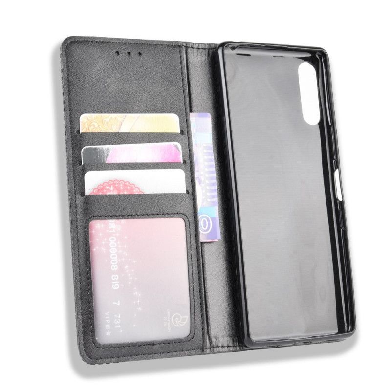 Flip Case Sony Xperia L4 Schwarz Stilisierter Vintage-Ledereffekt