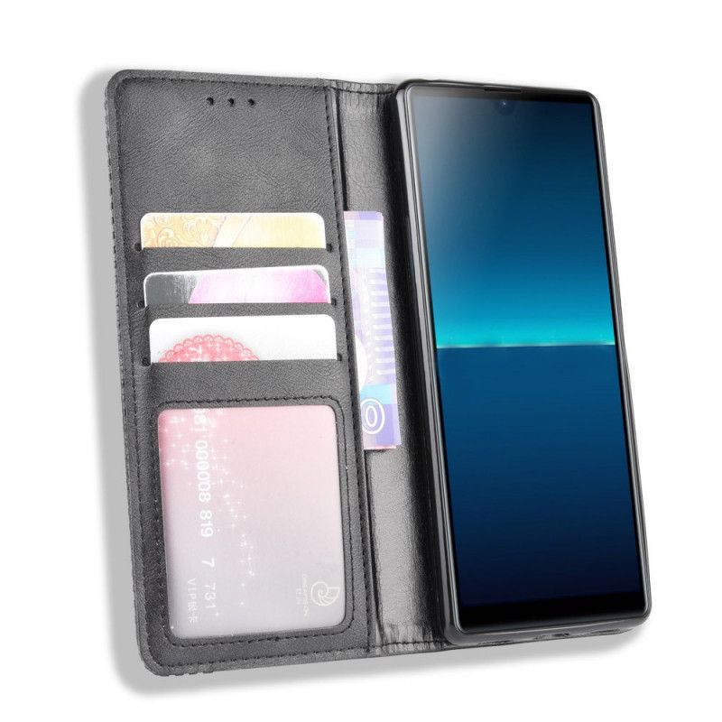 Flip Case Sony Xperia L4 Schwarz Stilisierter Vintage-Ledereffekt