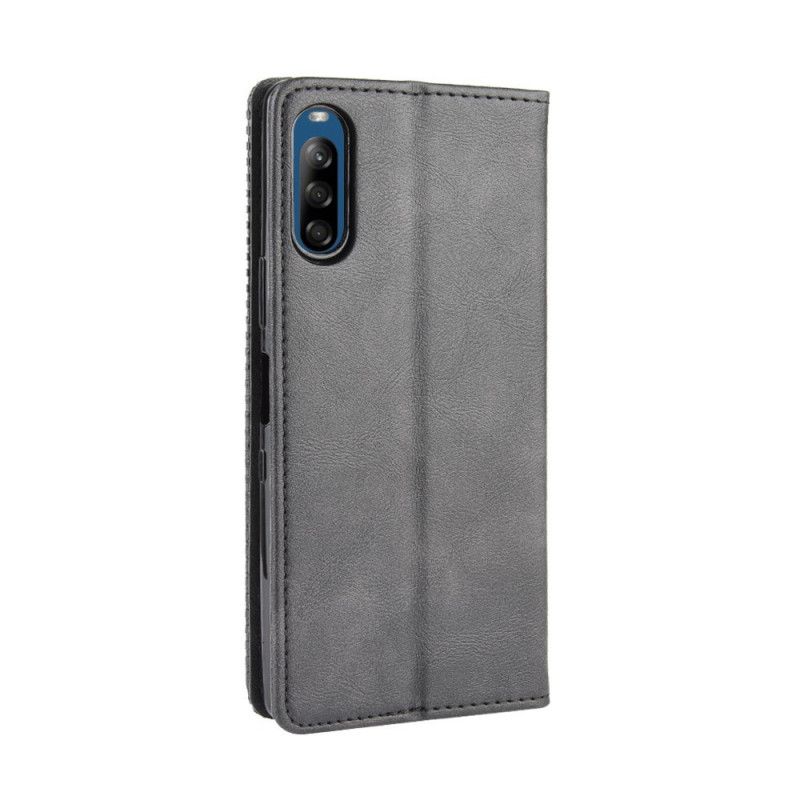 Flip Case Sony Xperia L4 Schwarz Stilisierter Vintage-Ledereffekt