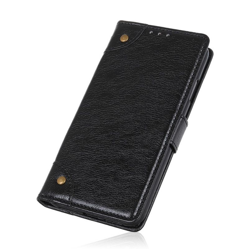 Lederhüllen Für Sony Xperia L4 Schwarz Vintage Nieten Nappaleder Stil