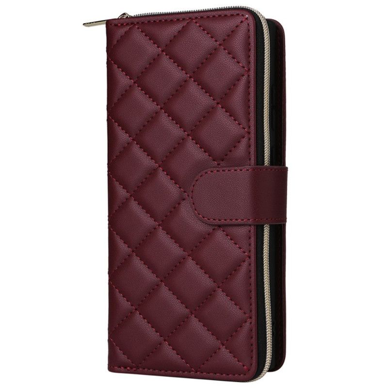 Lederhüllen Samsung Galaxy S25 Ultra 5g Gesteppte Geldbörse Mit Riemen Und Schulterriemen