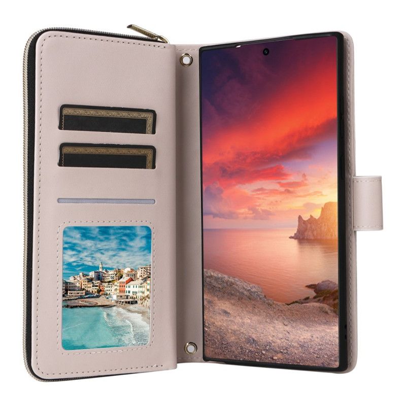 Lederhüllen Samsung Galaxy S25 Ultra 5g Gesteppte Geldbörse Mit Riemen Und Schulterriemen